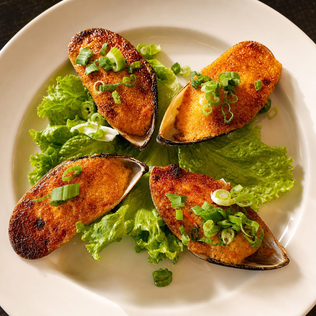 26. Spicy Baked Green Mussels.