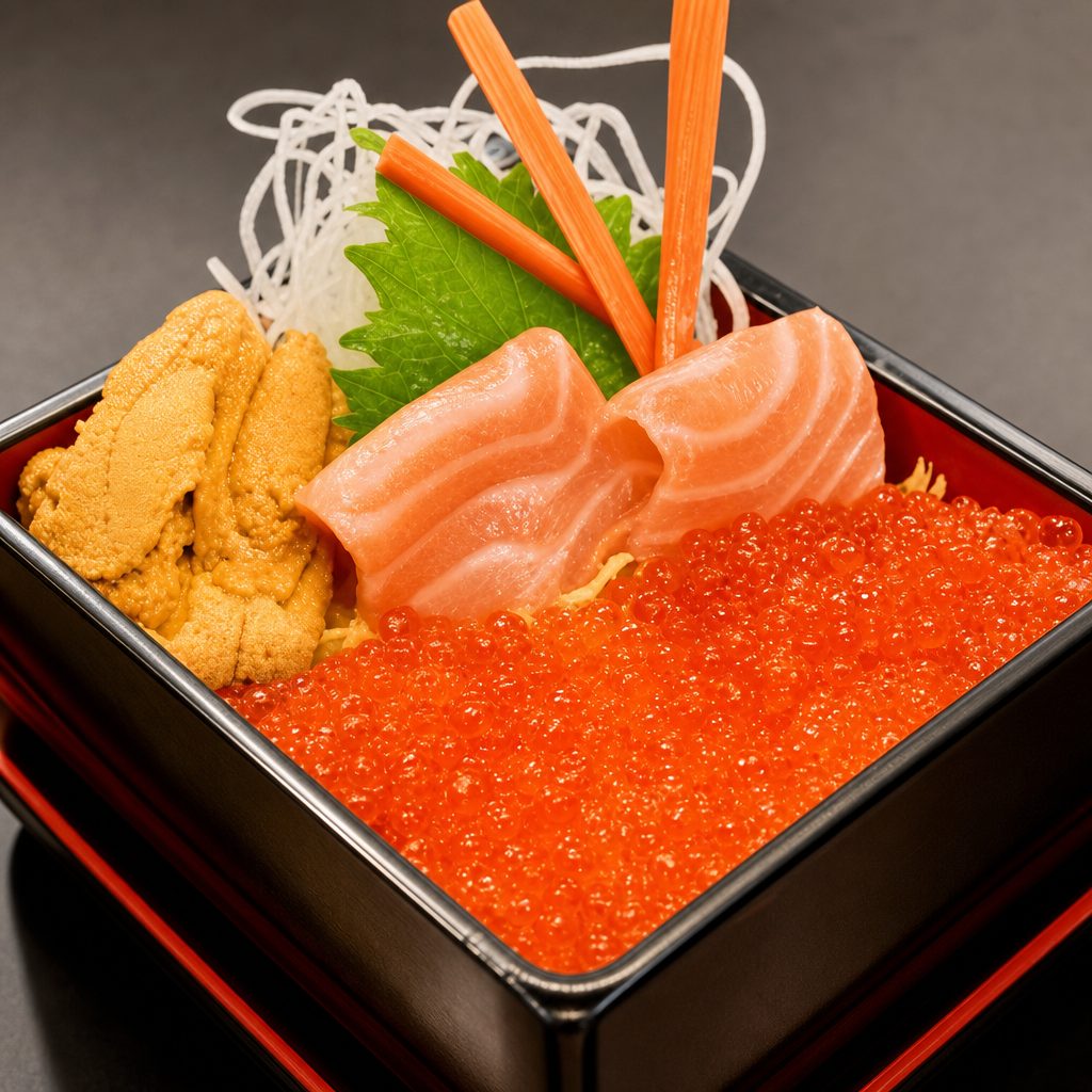 Magnificent Trio Bowl - Uni / Salmon / Ikura (salmon roe).